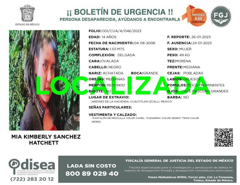 POLICÍAS DE #MELCHOROCAMPO LOCALIZAN EN HUEHUETOCA A MENOR DESAPARECIDA